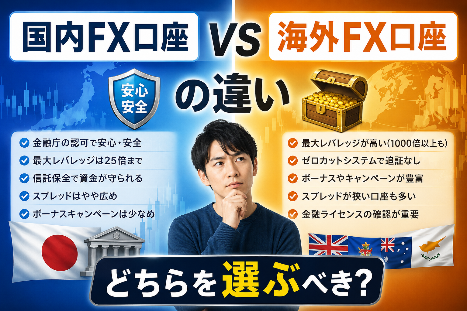 国内FX口座と海外FX口座の違い｜どちらを選ぶべき？